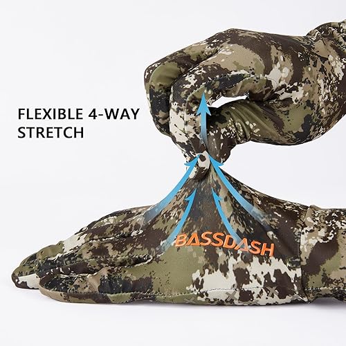 Miniatura 6 de BASSDASH Guantes de caza de camuflaje para hombre, UPF 50+, guantes ligeros para pantalla táctil, para clima cálido, pesca, senderismo, actividades