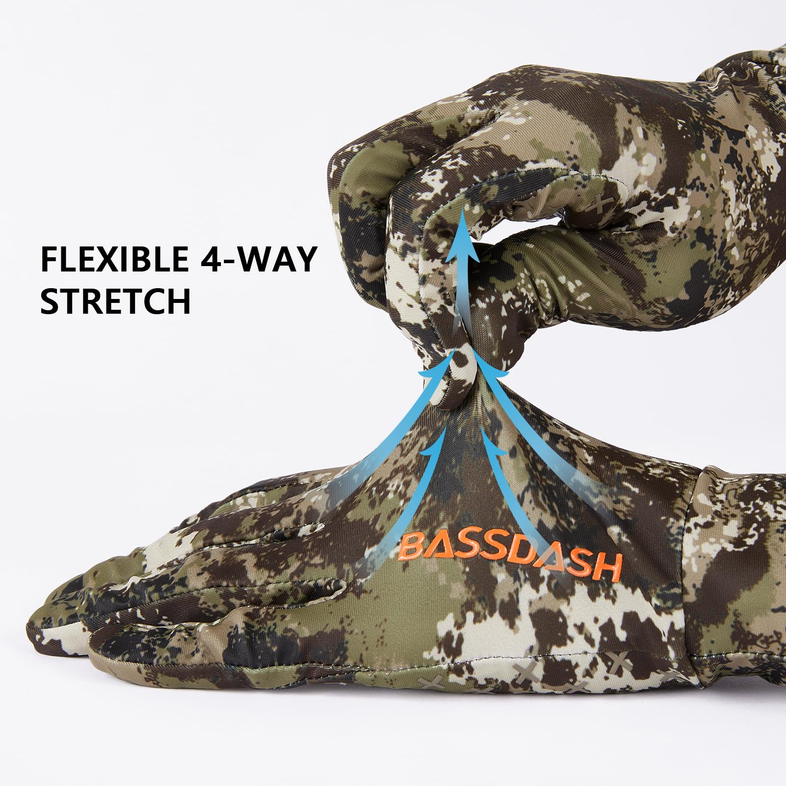 BASSDASH HG01M Gants de chasse à motif camouflage pour homme – Gants légers pour écran tactile – Pour la pêche, la randonnée, les activités de plein air (camouflage grunge, taille M)