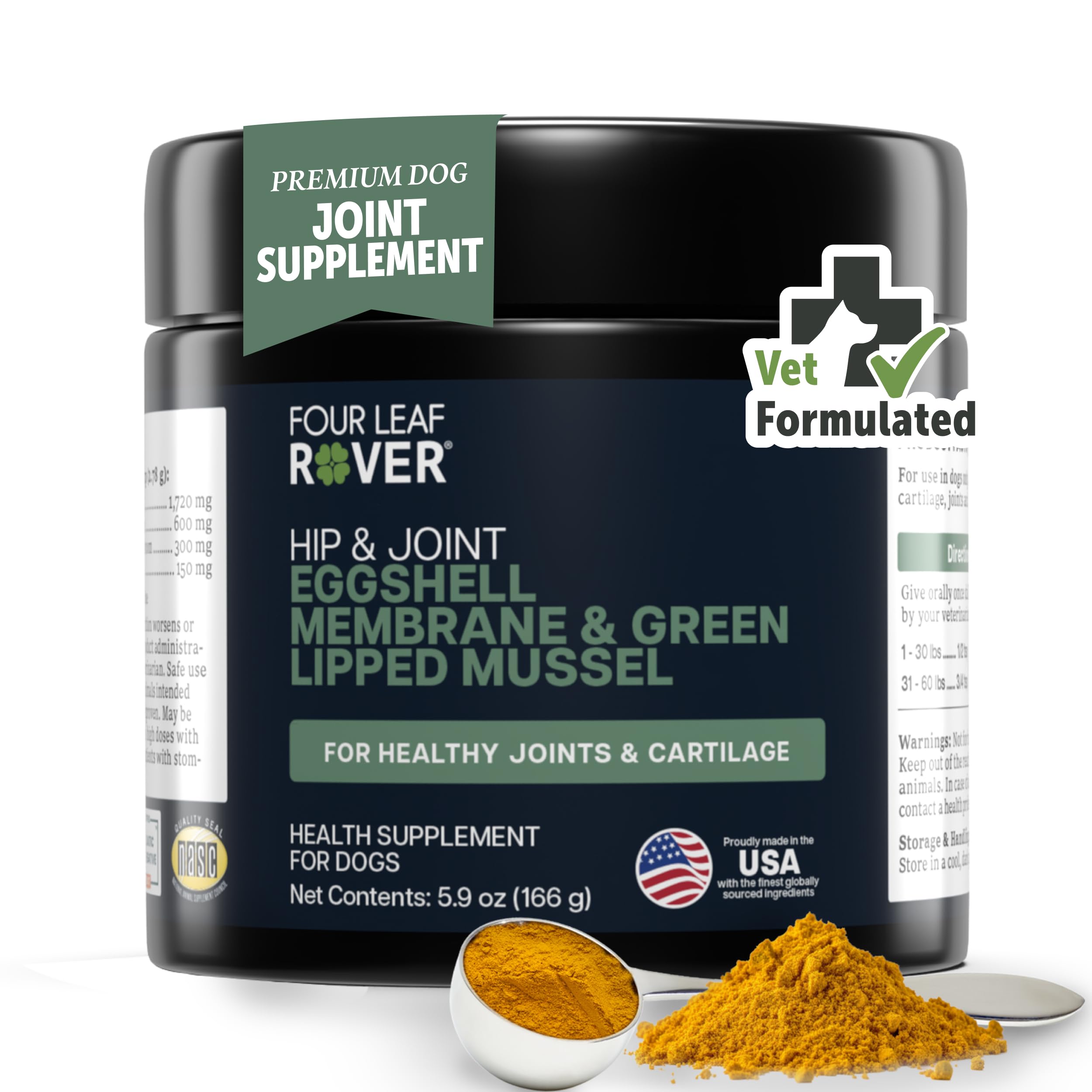 - Hip & Joint - Joint Supplement for Dogs with Green Lipped Mussel, Eggshell Membrane and Curcumin - Veterinarian Formulated - 60 Day Large Dog Supply