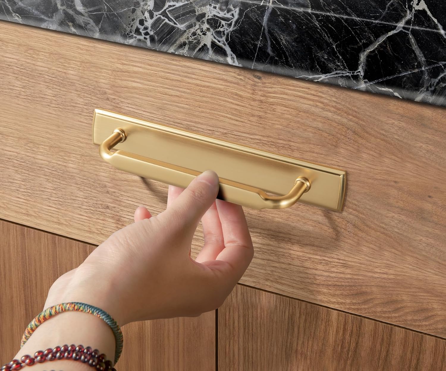 Goo-Ki 2 Pack Champagne Bronze Cabinet Pulls with Backplate, 5 Inch Hole Center Modern Drawer Pulls Handles with Spacer Kitchen Zinc Alloy Hardware