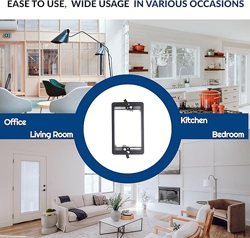 Miniatura 6 de Caja de soporte de montaje de bajo voltaje de 1 cuadrilla, placa de pared multiusos para paneles de yeso (paquete de 10, negro)