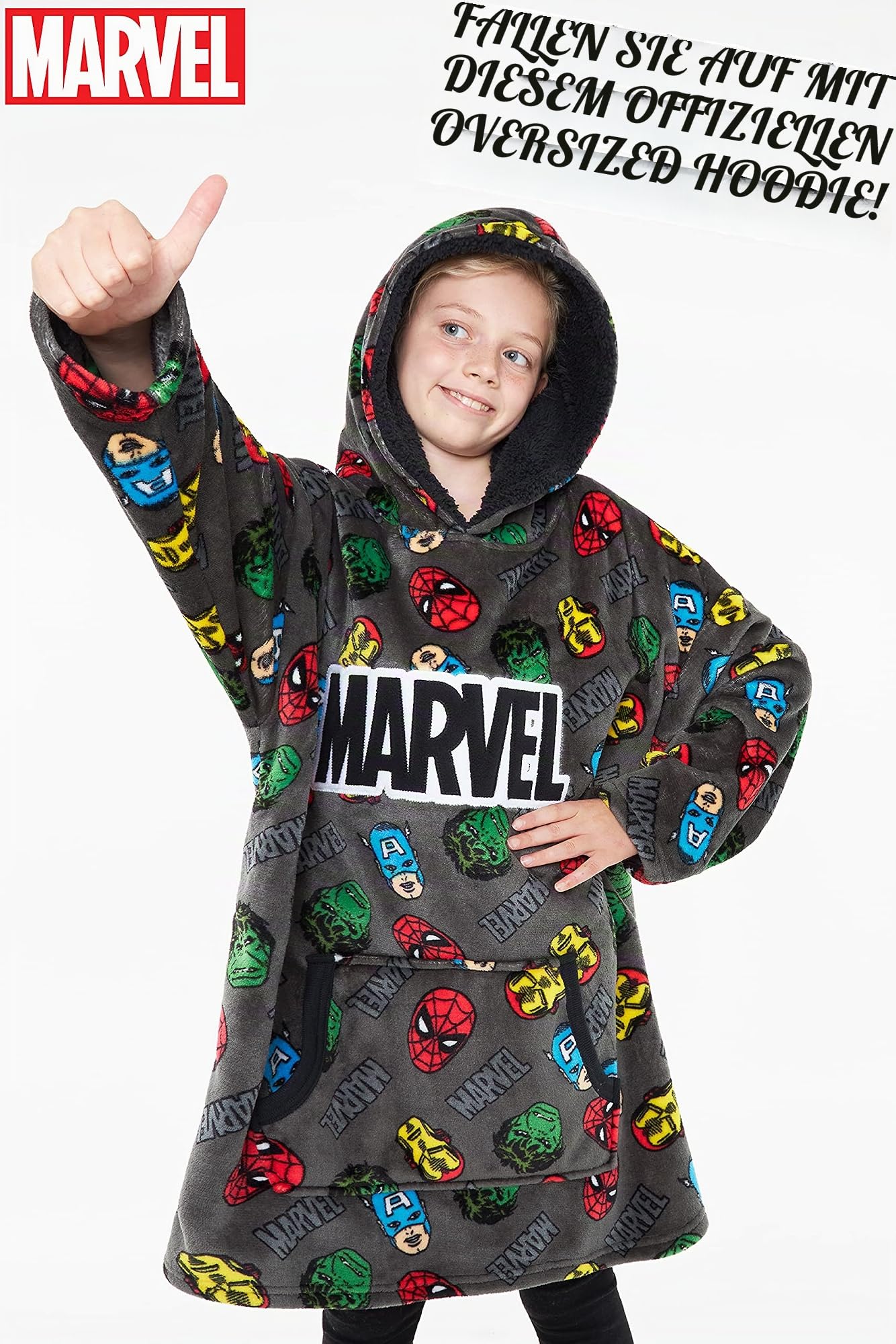 Get Trend Marvel Avengers Übergroßer Kapuzenpullover Kinder, Weicher Kapuzendecke, Warm Fleece Decken mit Kapuze, Geschenke Jungen Mädchen