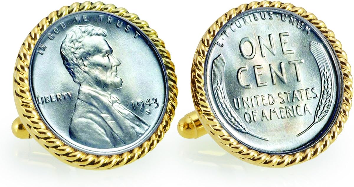 1943 Lincoln Steel Penny Rope Bezel Coin Cuff Links | United States Coins | Men's Cufflinks | Minted Only One Year