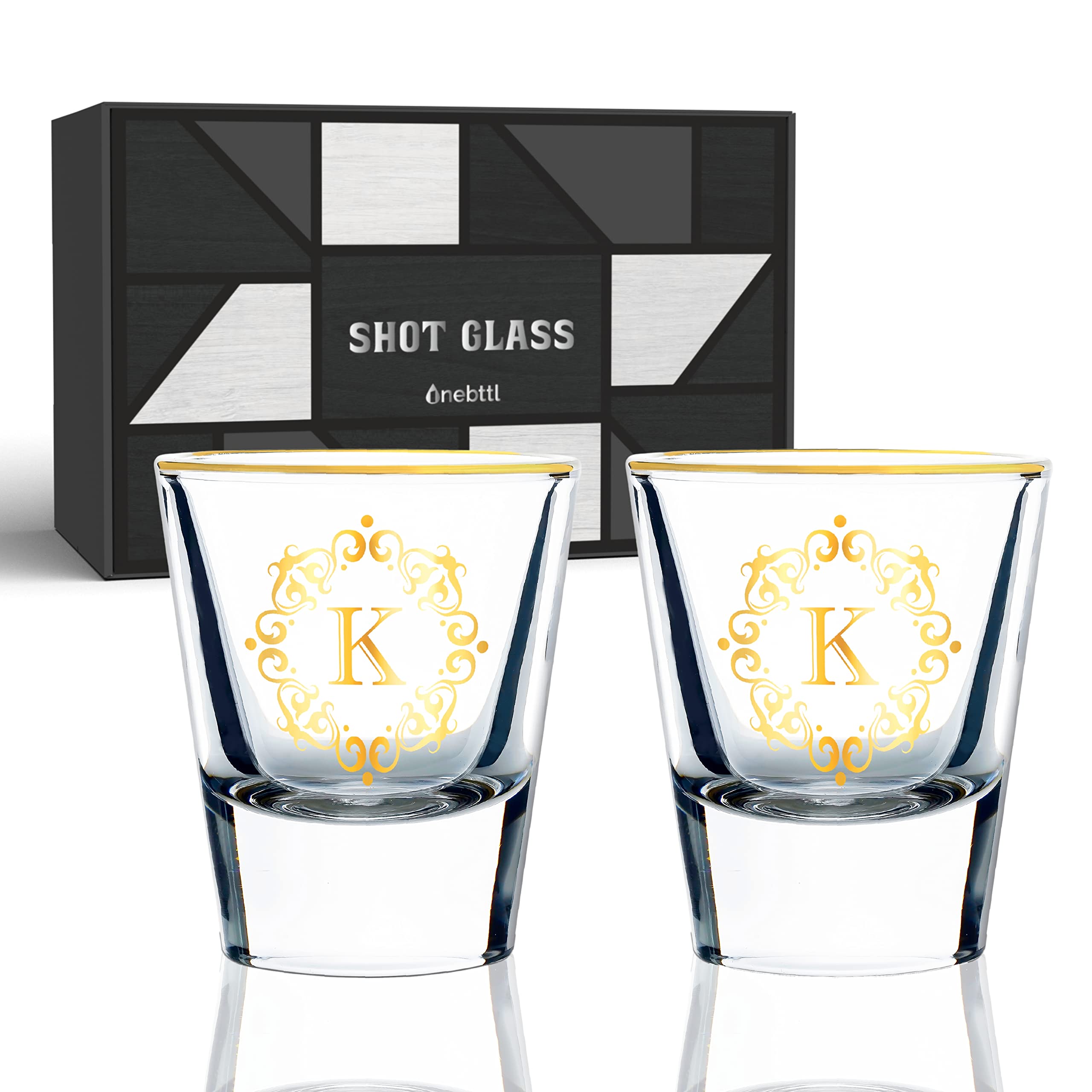 Personalized Shot Glass Set, Custom Gifts for Tequila, Vodka, or Whiskey Lovers, Birthday, Christmas Gifts for Him, Her, 2 Pack, with Initial K