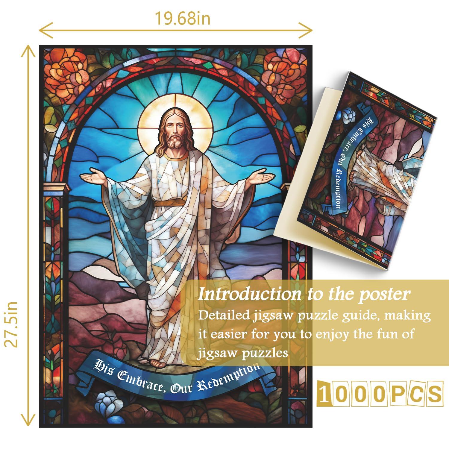 Jesus Christ Puzzles for Adults 1000 Pieces and up, Stained Glass Jigsaw Puzzle as Christian Decor, PICKFORU Easter Puzzle as Home Decor - Image 4