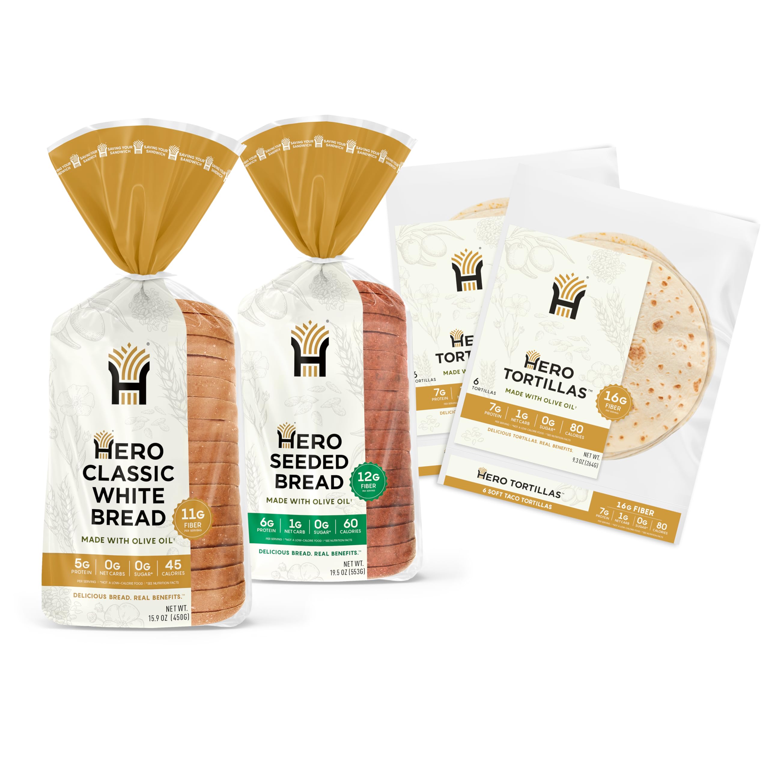 Amazon.com: Hero Triple Threat Bundle 1g Net Carb Seeded Sandwich