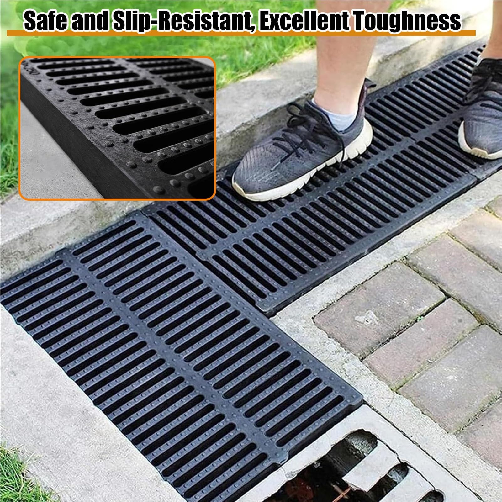 Grille de drainage antidérapante de 50 x 50 cm – Couverture d'eau de pluie en polymère pour une utilisation en intérieur/extérieur, solution efficace pour la maison et les applications commerciales