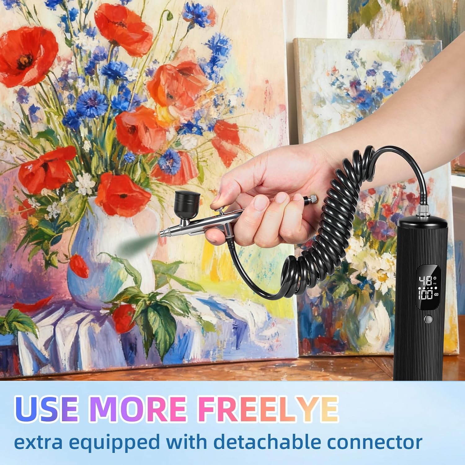 Airbrush for Nails Kit with Compressor, 48PSI Cordless Rechargeable Nail Airbrush Machine, Portable Air Brush Painting Set with Interchangeable Nozzles for Painting Nails Cake Decor Makeup