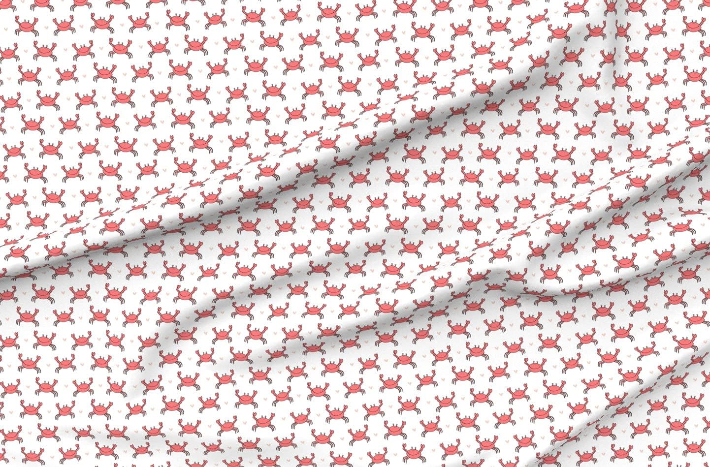 Spoonflower Fabric - Dancing Crab Coral Cute Summer Nautical Best Crabs Ocean Sea Printed on Organic Cotton Sateen Fabric by The Yard - Sewing Quilting Apparel Home Decor