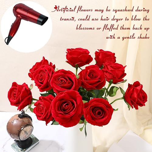 Miniatura 4 de Hoteam 30 rosas artificiales gigantes de terciopelo, flores artificiales de terciopelo pesado, ramo de rosas artificiales a granel con tallos largos