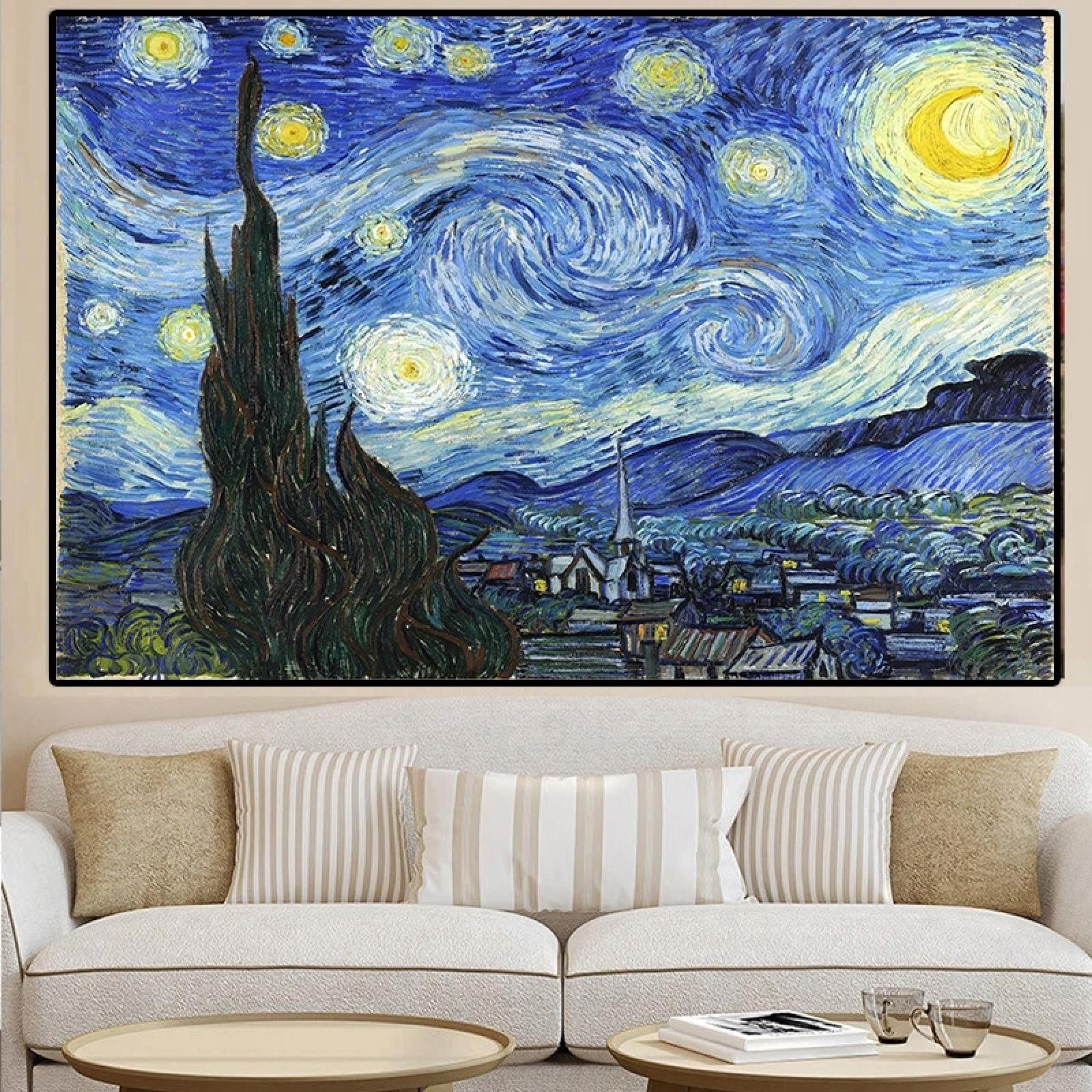 Amazon｜有名な絵画星月夜ゴッホキャンバス絵画プリント額入り壁アート