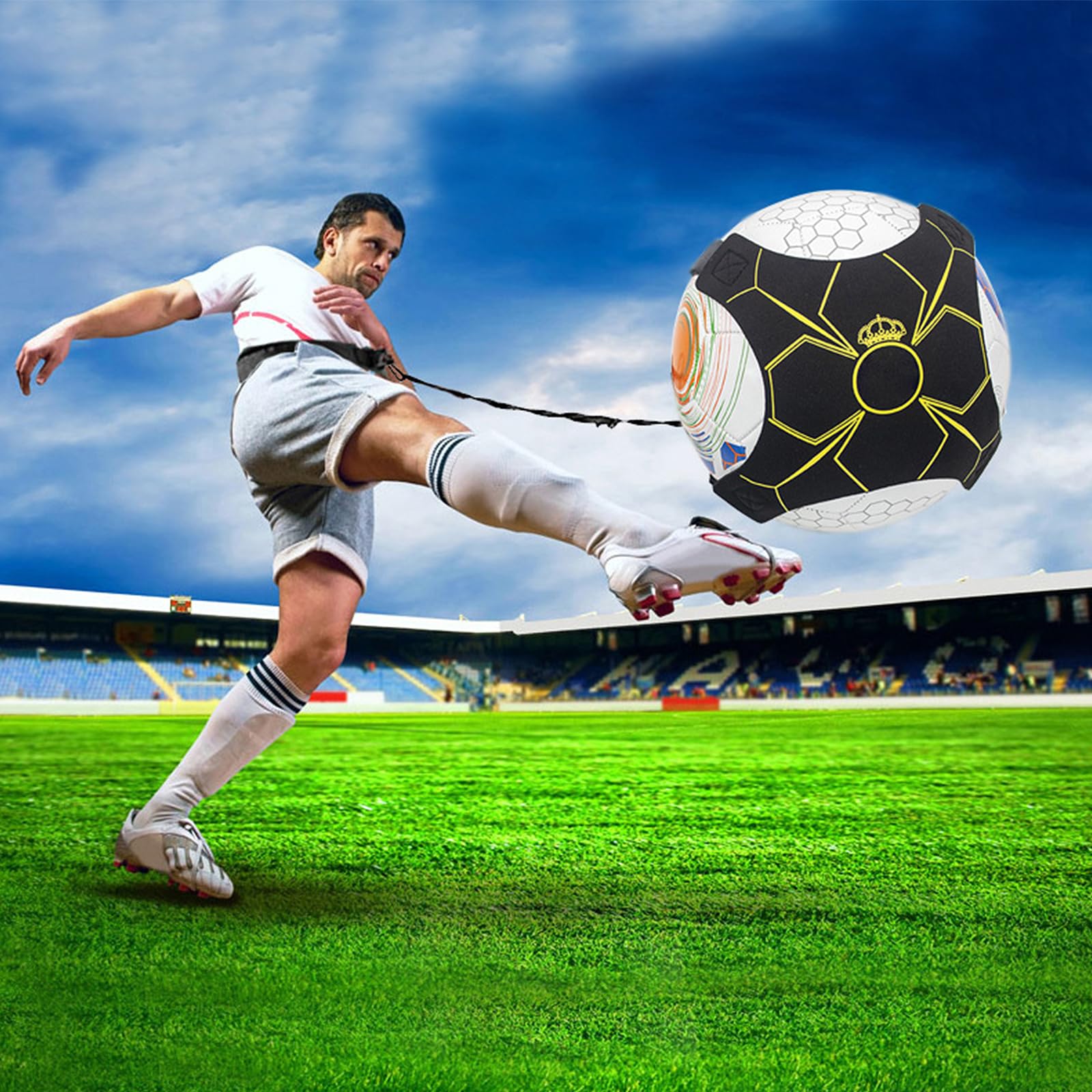 Entrenador de Calcio con Cuerda Elástica, Entrenamiento de Fútbol Kick Trainer, Rebote Automático, Elástico Regulable