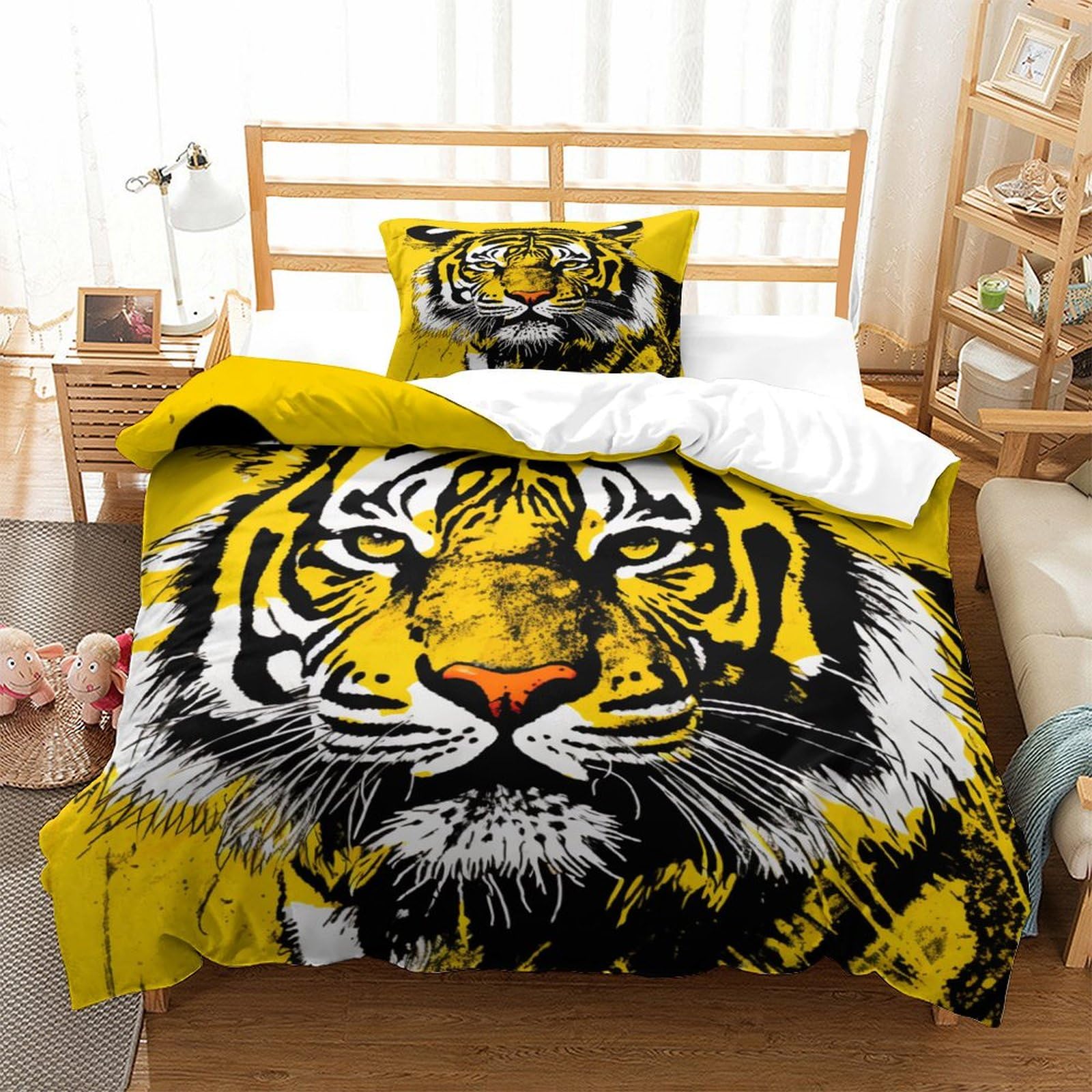 P1S9U7W5Y Bold Tiger 3D Printed Duvet Cover Set 3pcs Microfiber Tiger Bedding Set Single