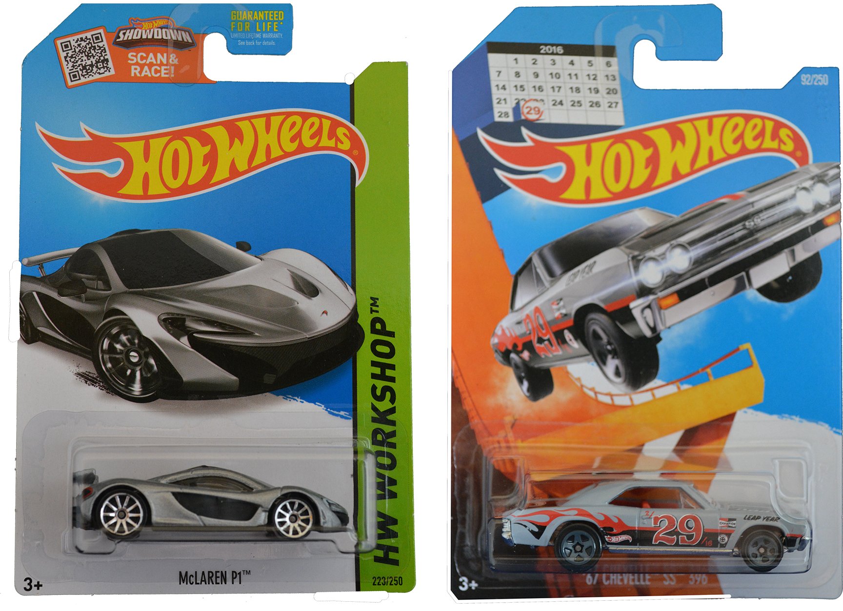 Hot Wheels 2014 Silver McLaren P1 & 2016 1966 Chevelle SS 396 Leap