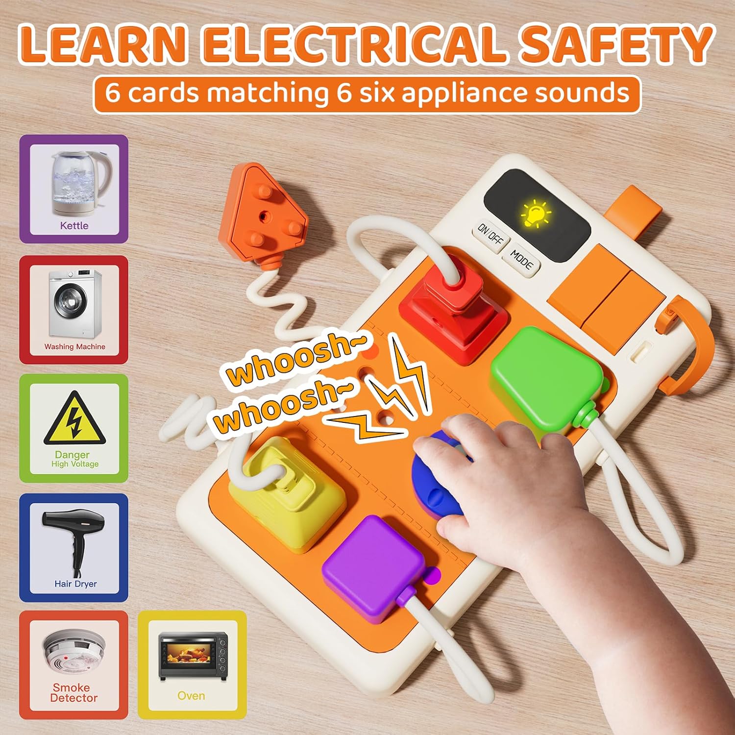 Aprilwolf 9 PCS Sensory Plug Outlet for Toddlers 2-3, Power Strip Montessori Toys for 18+ Months, Busy Board with Light & Sounds, Airplane Car Travel Toys Gift for Baby