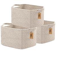 Vista 20 de COMFY-HOMI Paquete de 3 cestas tejidas de cuerda de algodón con asas para estantes, juguetes, libros, cesta de almacenamiento de ropa