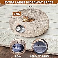 Vista 5 de Túnel para Gatos con Cama para Gatos de Interior, Túnel de Dona de Cueva de Gato de Felpa Suave Peekaboo, Juguetes de Patio de Juegos Multifuncional