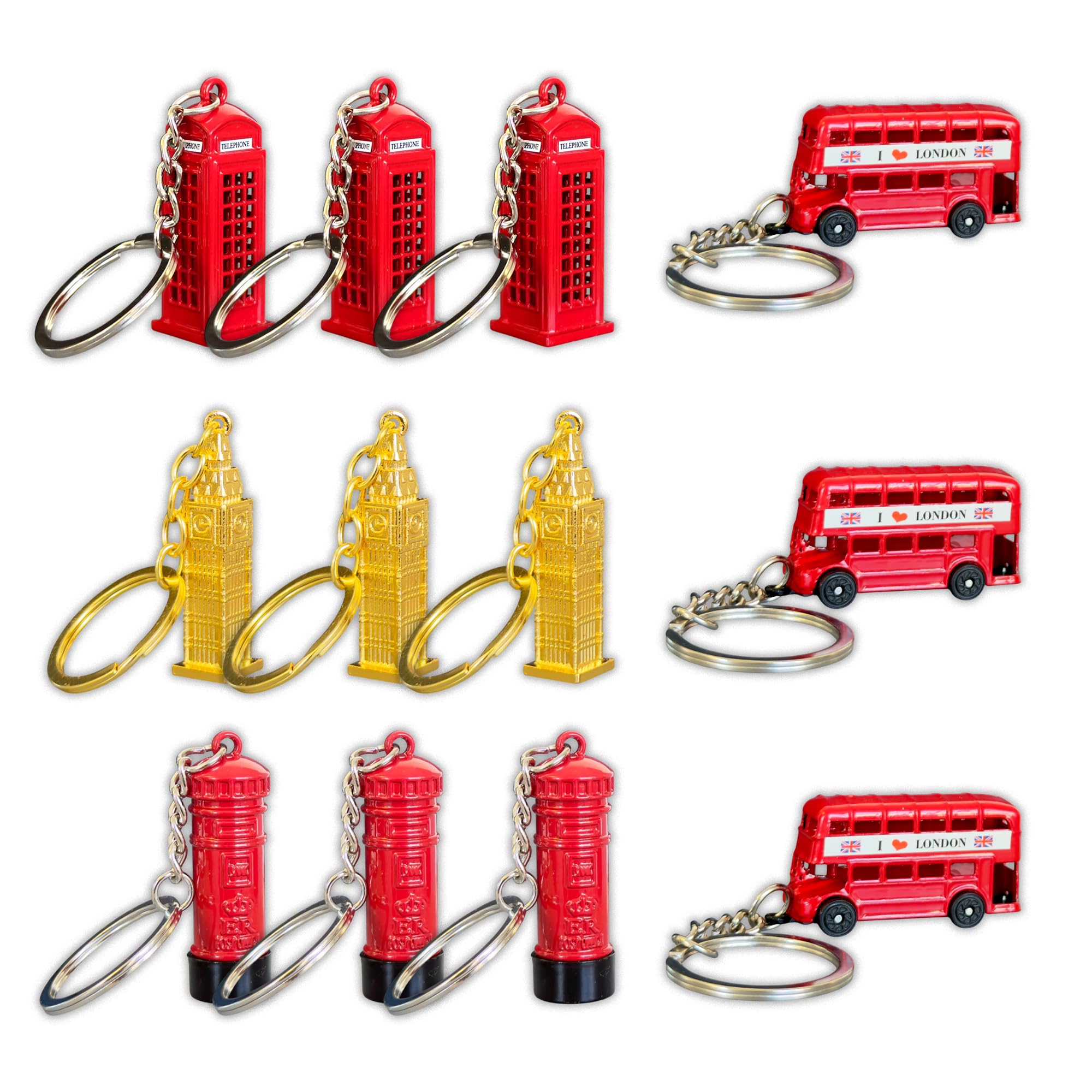 SAJAK Set of 12 London Souvenir Keyrings – Iconic Landmarks British Gift