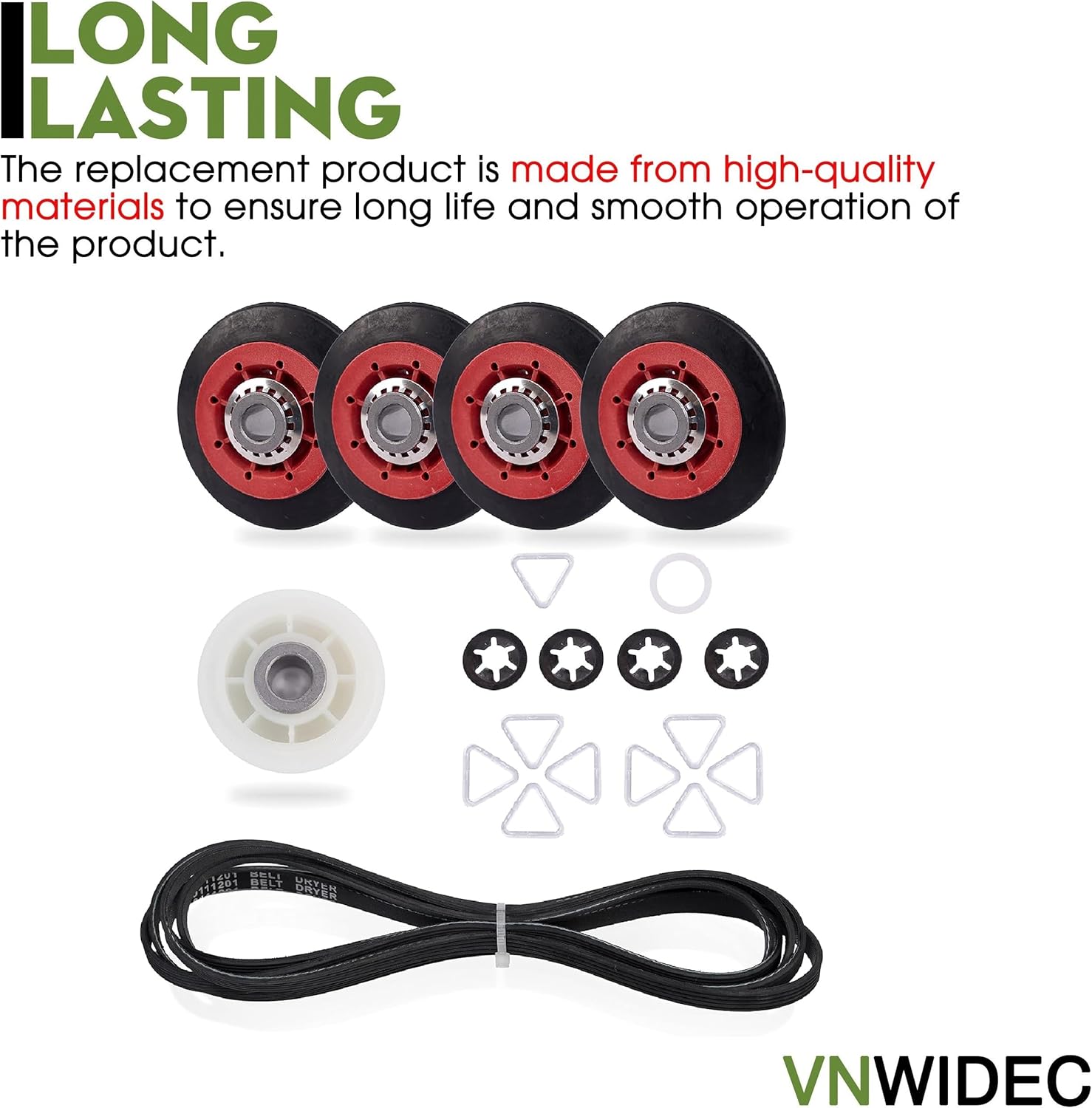 Upgraded YWED6120HC1 YWED6120HW1 WED5100HC1 WED5100HW1 WED7120HC0 WED7120HW0 Dryer Repair Kit Includes Drum Roller & Belt & Idler Pulley Replace For Whirlpool Dryer