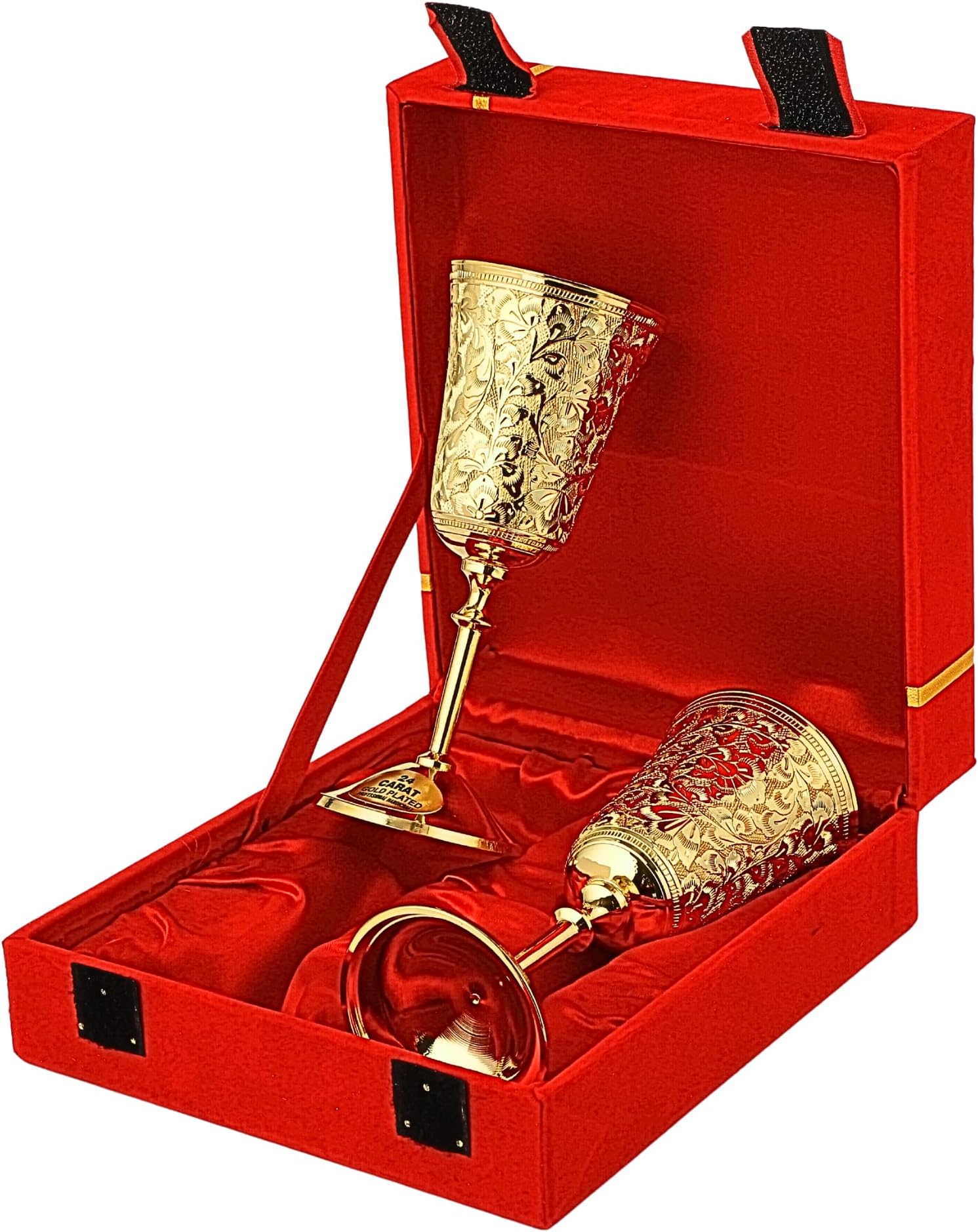 24K Gold Plated Chalice Goblets, Engraved Wedding Champagne Flute for Bride & Groom Toasting Brass Wine Glass Metal Cup Set of 2, Vintage Gift For Marriage Anniversary, Engagement Couple, Clients