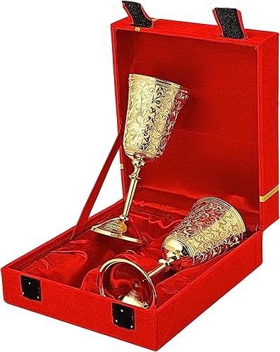 Copas de cáliz chapadas en oro de 24 quilates, flauta de champán grabada para novia y novio, copas de vino de latón, juego de 2, regalo vintage para