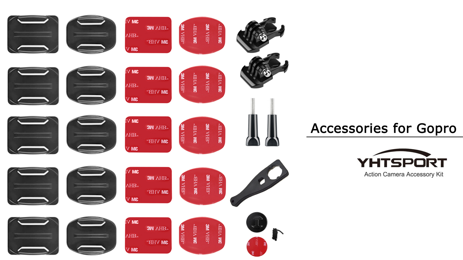 Kit Support Adhésif Pour GoPro - 26 Pièces Avec Bases Incurvées/Plates, Boucle Sécurité