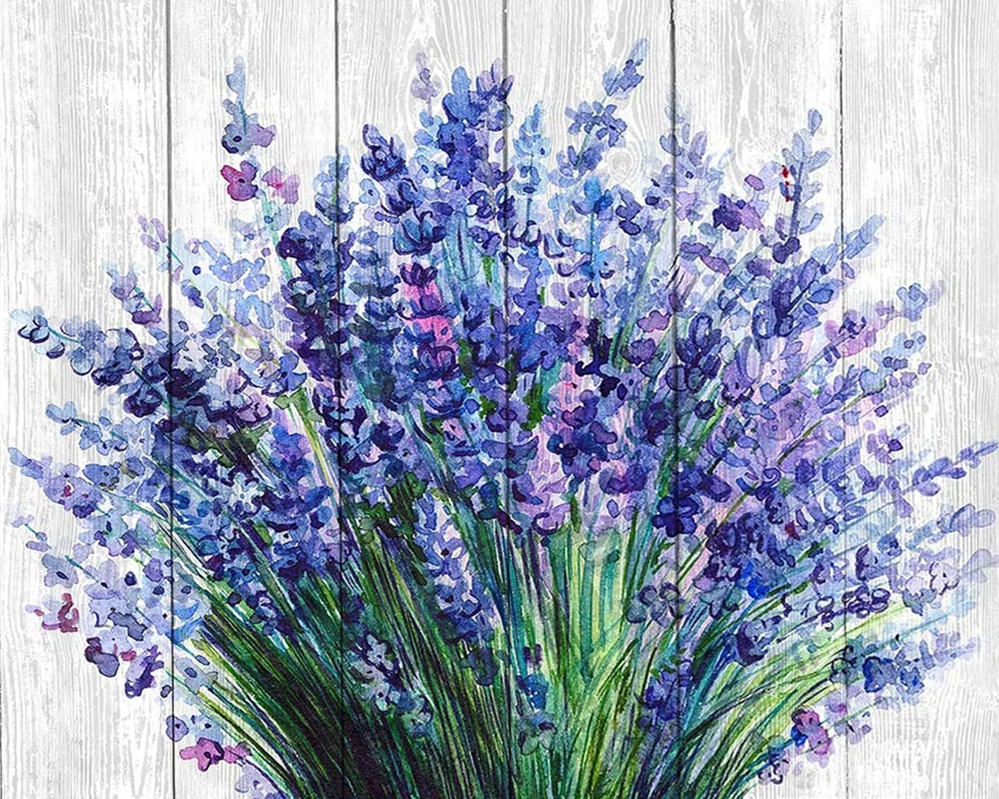 TISHIRON Oil Hand Painting Lavender Blue Flowers DIY Paint by Numbers for Adults Beginner Drawing with Brushes Living Room Bedroom Decor Crafts Gifts Paint by Number Girls' Artwork-16x20inch