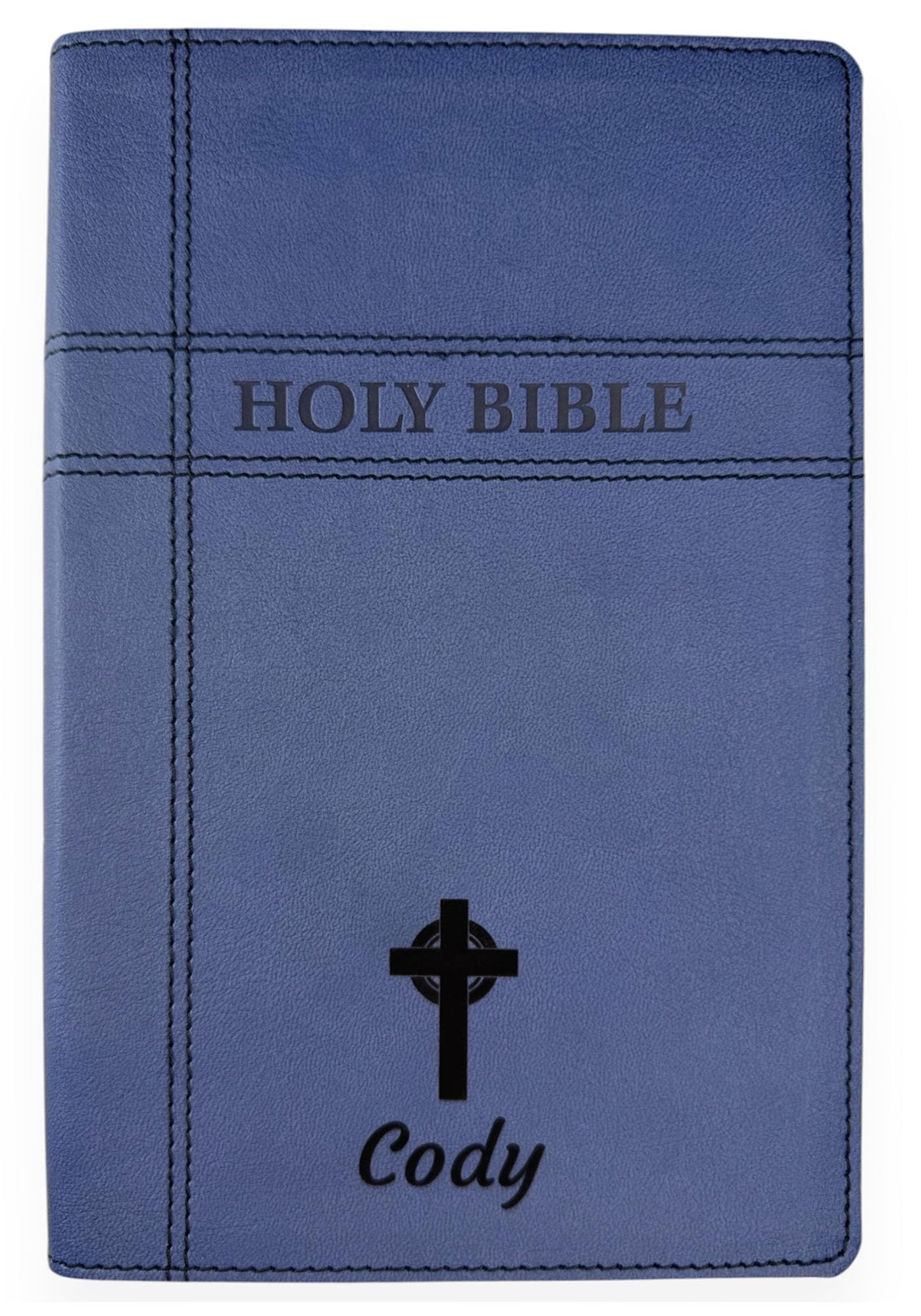 Personalized NIV Holy Bible Premium Indexed Small Print Bible | Custom Engraved with Name or Text on Faux Leather Cover | Custom Gift for Christian & Religious Celebrations | Blue