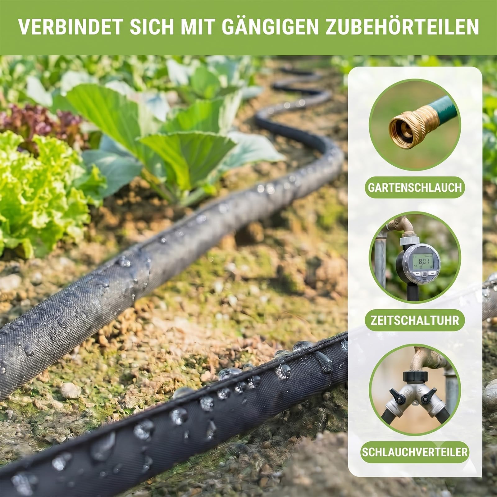 Perlschlauch Bewässerung 15 m, Tropfschlauch und Bewässerungsschlauch mit Löchern, Schwitzschlauch für Wurzelbewässerung, Gemüsebeete, Hecken und Hochbeete