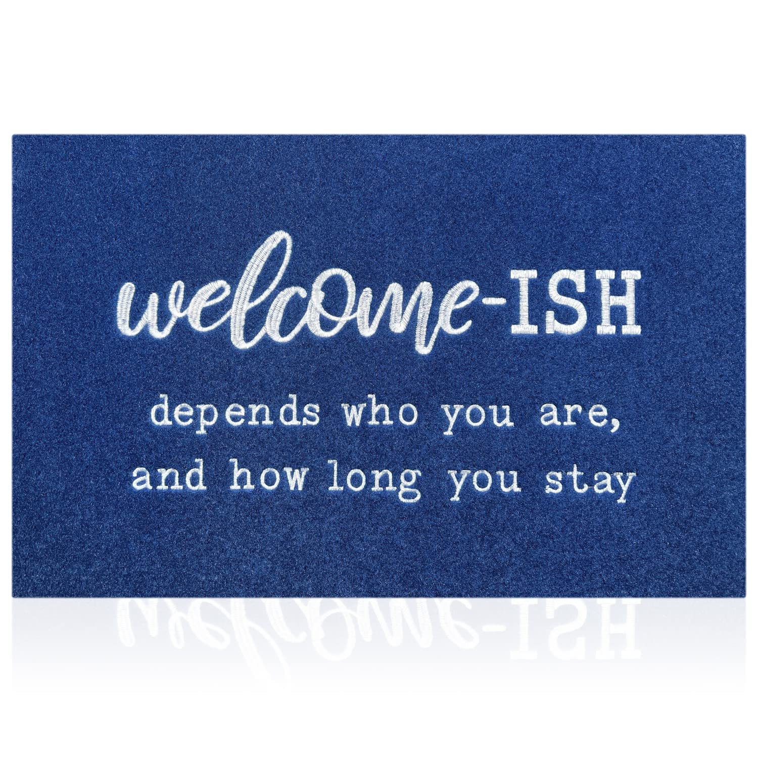 JJUUYOU Welcome Mat Low Profile Floor Mat Front Doormat, Blue Welcome-ish Indoor Outdoor Door Rug Non Slip Absorbent Resist Dirt Entrance Rug for Entryway, Patio