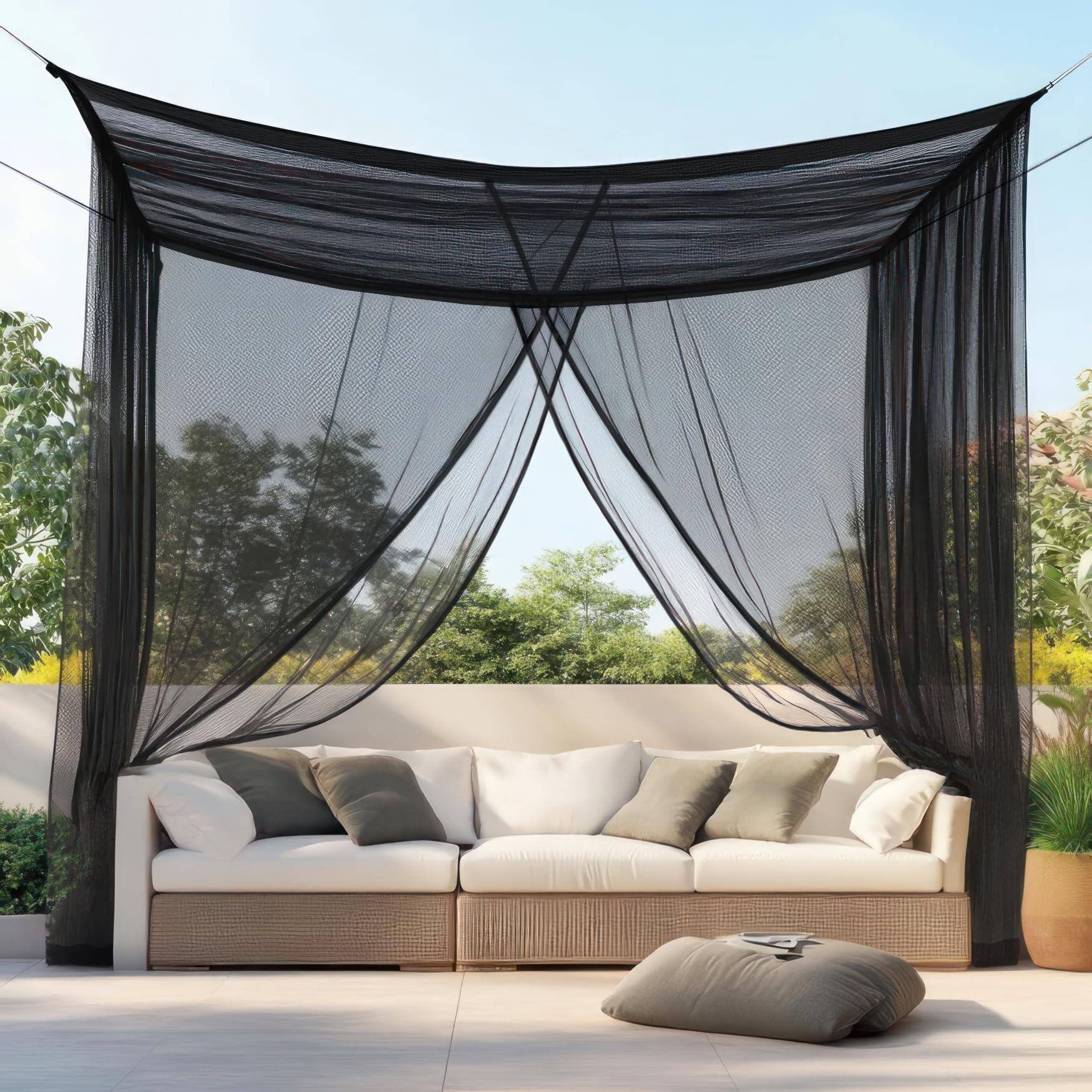 Moustiquaire pour Patio 4 x 3 M | Très Grandes Tailles Et Tissu Conçu pour L'Extérieur | Noir Maille De Protection Contre Les Insectes pour Gazebo, Porche Et Terrasse De Jardin