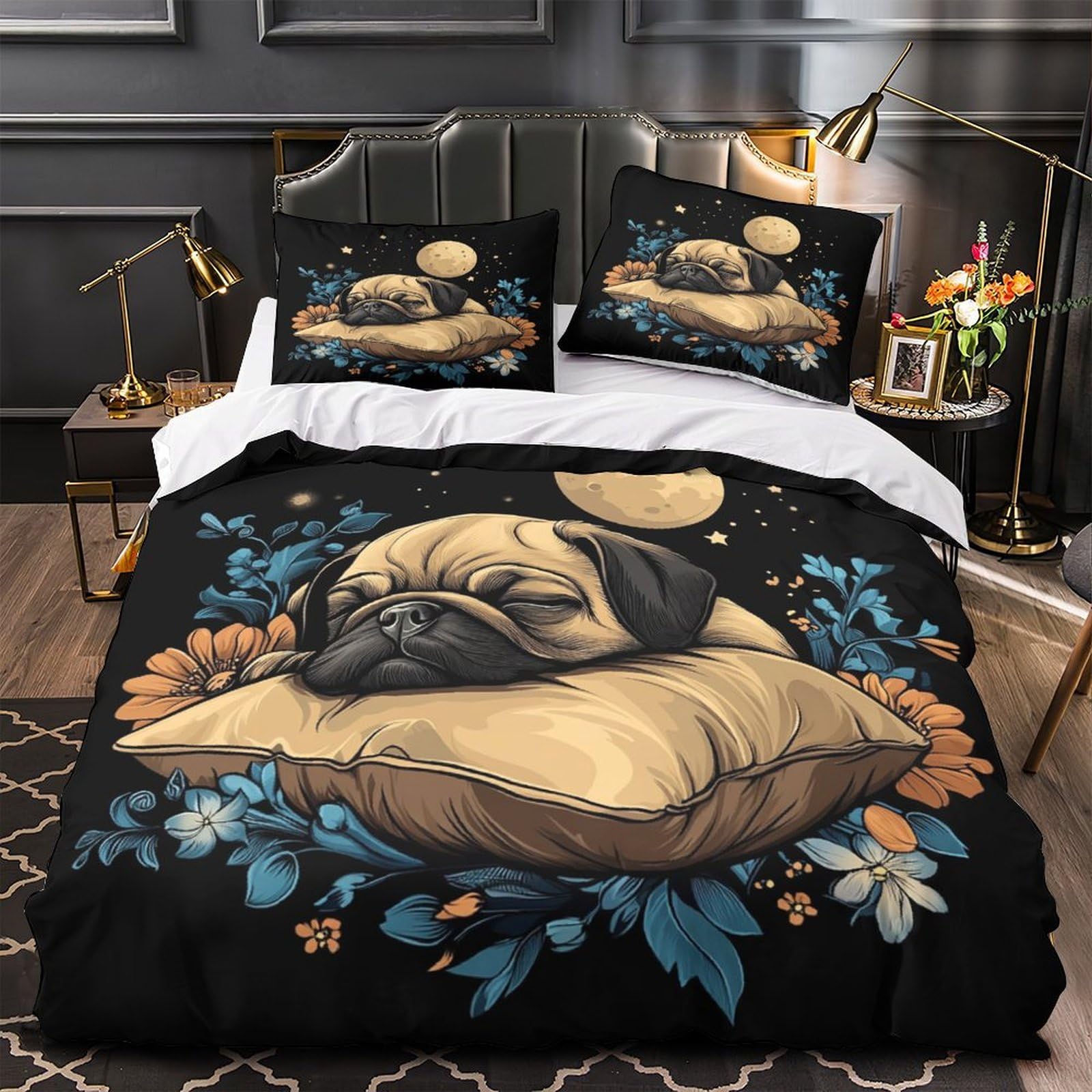 Housse de couette Carlin 3D microfibre vintage 260x220 cm avec taies
