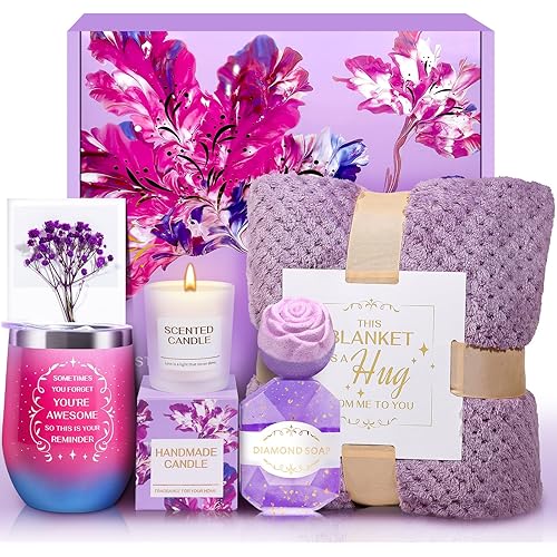 Christmas Gifts for Women, Womens Christmas Gifts, Get Well Soon Gift with Luxury Flannel Blanket, Self Care Retirement Gifts Relaxing Spa Basket Set for Grandma, Mom, Sister, Wife, Girlfriend, Her
