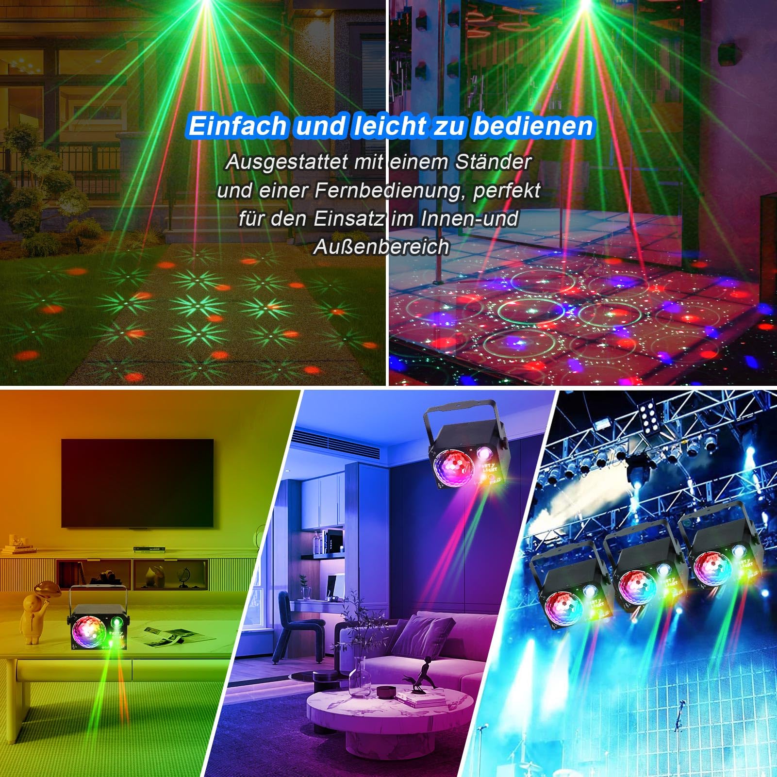 Nigecue Luz de discoteca 4 en 1 con mando a distancia, luz de discoteca controlada por música con luces de bola RGB, luz negra UV, controlada por voz, lámpara LED DJ, bola de discoteca para Halloween