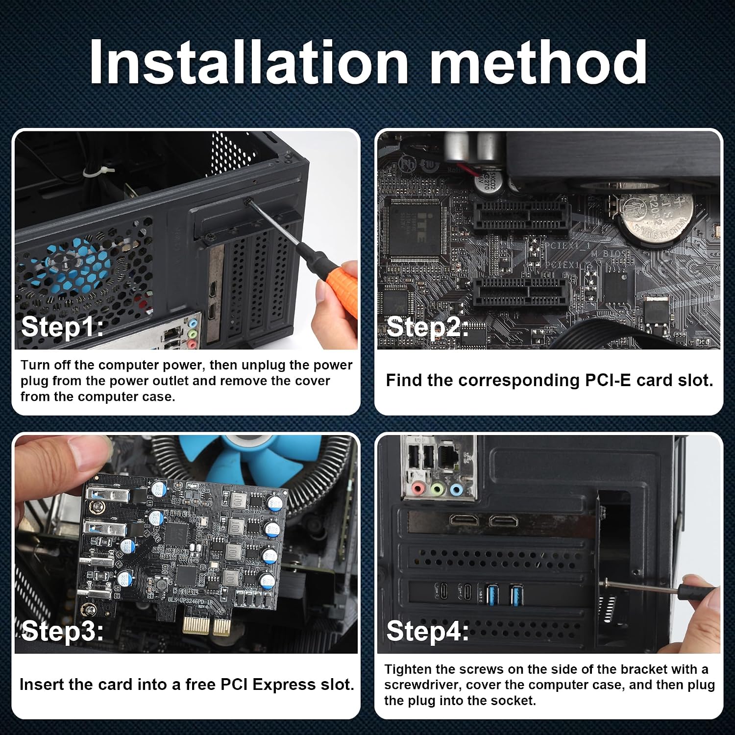 PCIe USB 3.0 Card, 2X USB C + 2X USB A PCI Express Expansion Card for Desktop PC, 25W Fast Charging Type-C Ports, No External Power Needed, Not for Video/Thunderbolt/Meta Quest