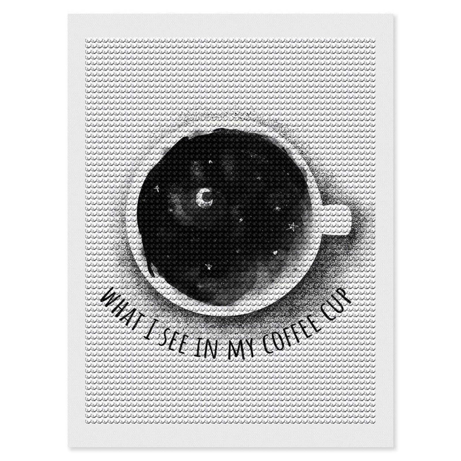 Junmoney Coffee Cup DIY Diamond Art Canvas Kit 12"x16", Adhesive Canvas, Easy to Enjoy, Farmhouse Decor, Festive Craft Gift