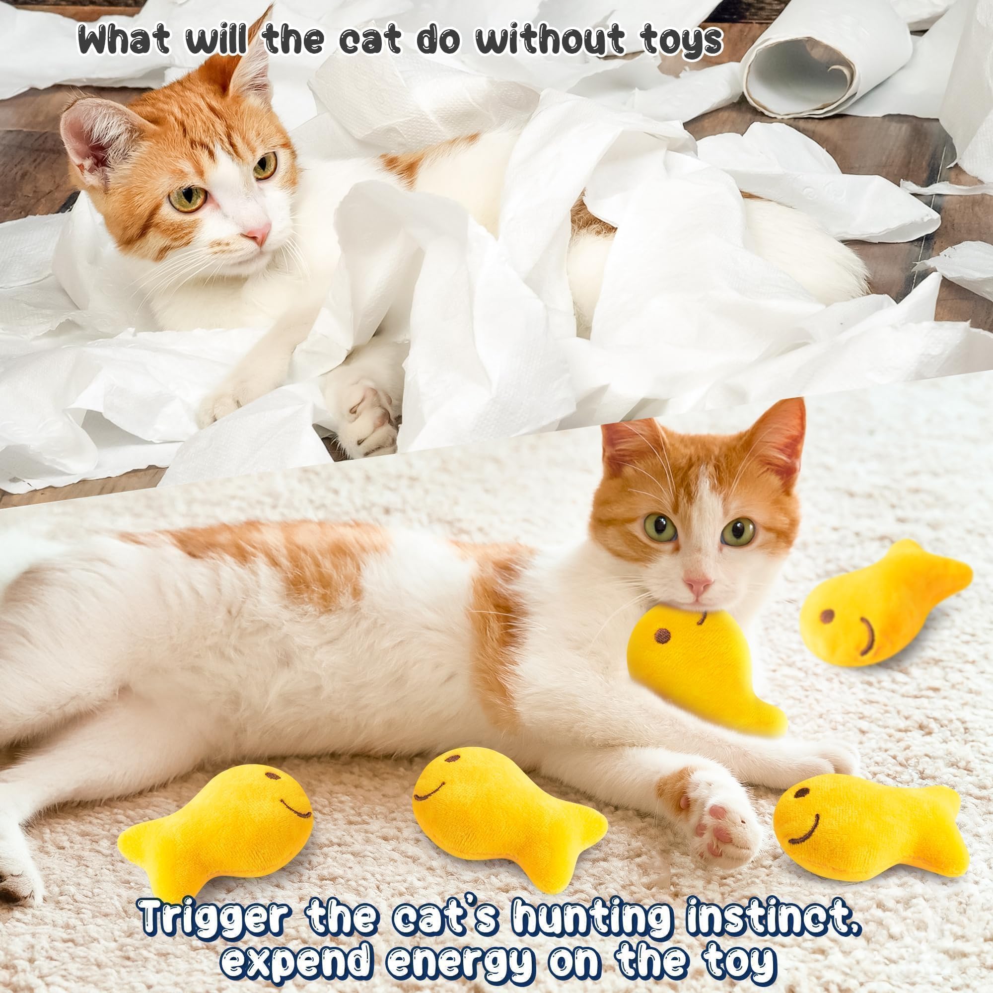 L1rabe Goldfish Cracker - Juguetes de peluche de hierba gatera – Día de agradecimiento para gatos negros, juguetes divertidos para gatos, suministros amarillos para mascotas, herramientas de dentición