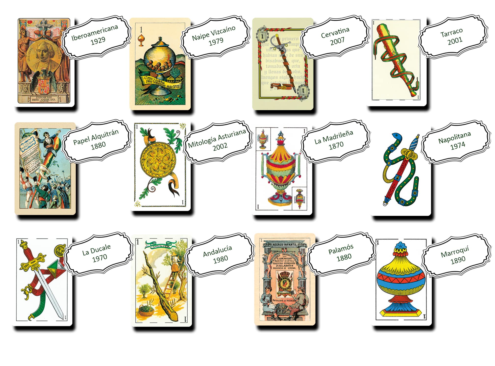 Genérico Barajas DE COLECCIÓN. 12 Barajas Tipo español, seleccionadas Entre Las mas Bellas de los últimos 150 años. Sorprenderás Jugando al Mus, Tute, Brisca, Julepe.