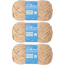Chenille Yarn #6, Super Bulky Blanket Yarn for Crocheting & Knitting, Extra Soft Chunky Thick Yarn, Easy to Crochet, Perfect for Amigurumi, Baby Blankets, DIY Home Decor, 3Skeins300g/10.5oz, Khaki