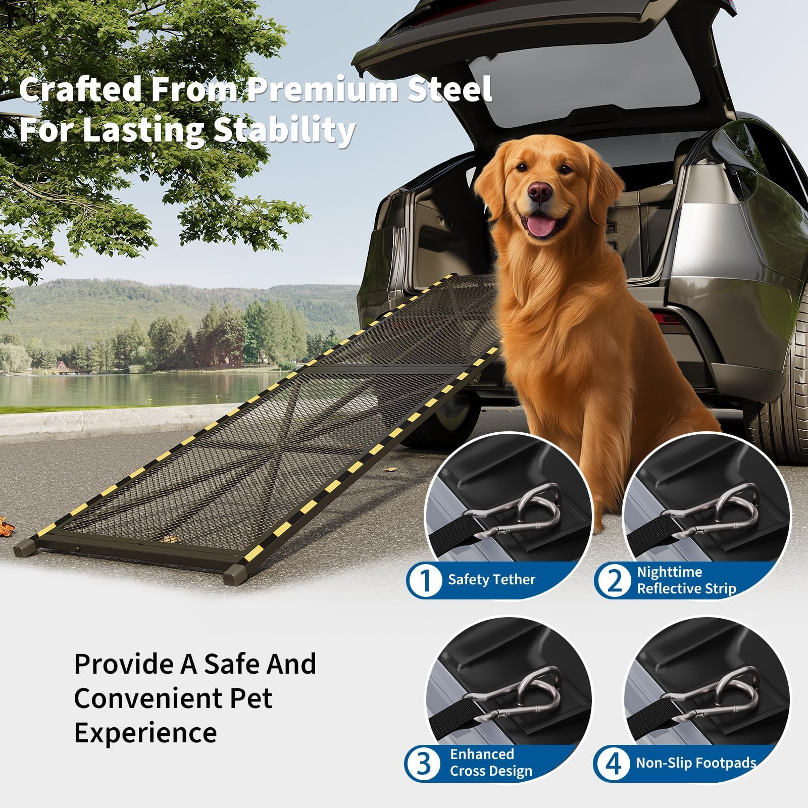 Garvee Rampa Perros Coche 180cm, Plegable Tubo Acero, Antideslizante, Negro | Rampa perros coche plegable 180 x 50 cm, tubo acero resistente antideslizante, para SUV y maletero, negro