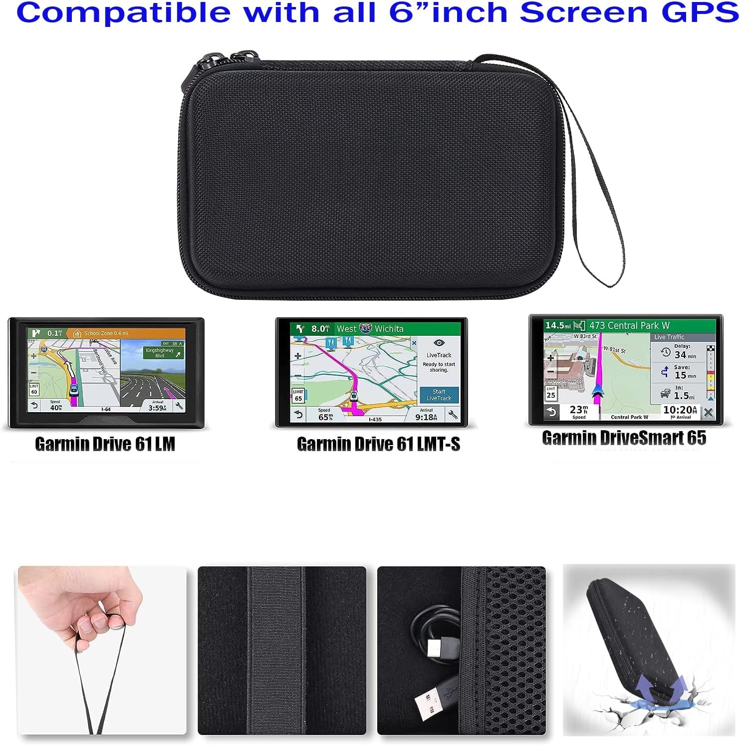 ChargerCity Extra Large Hard Shell Carry Case for 5 6 inch GPS Garmin Nuvi Drive Drivesmart 50 51 52 55 56 57 58 60 61 62 63 64 65 66 67 68 2639LMT 2689TOMTOM VIA GO XXL Start 5" 6 GPS