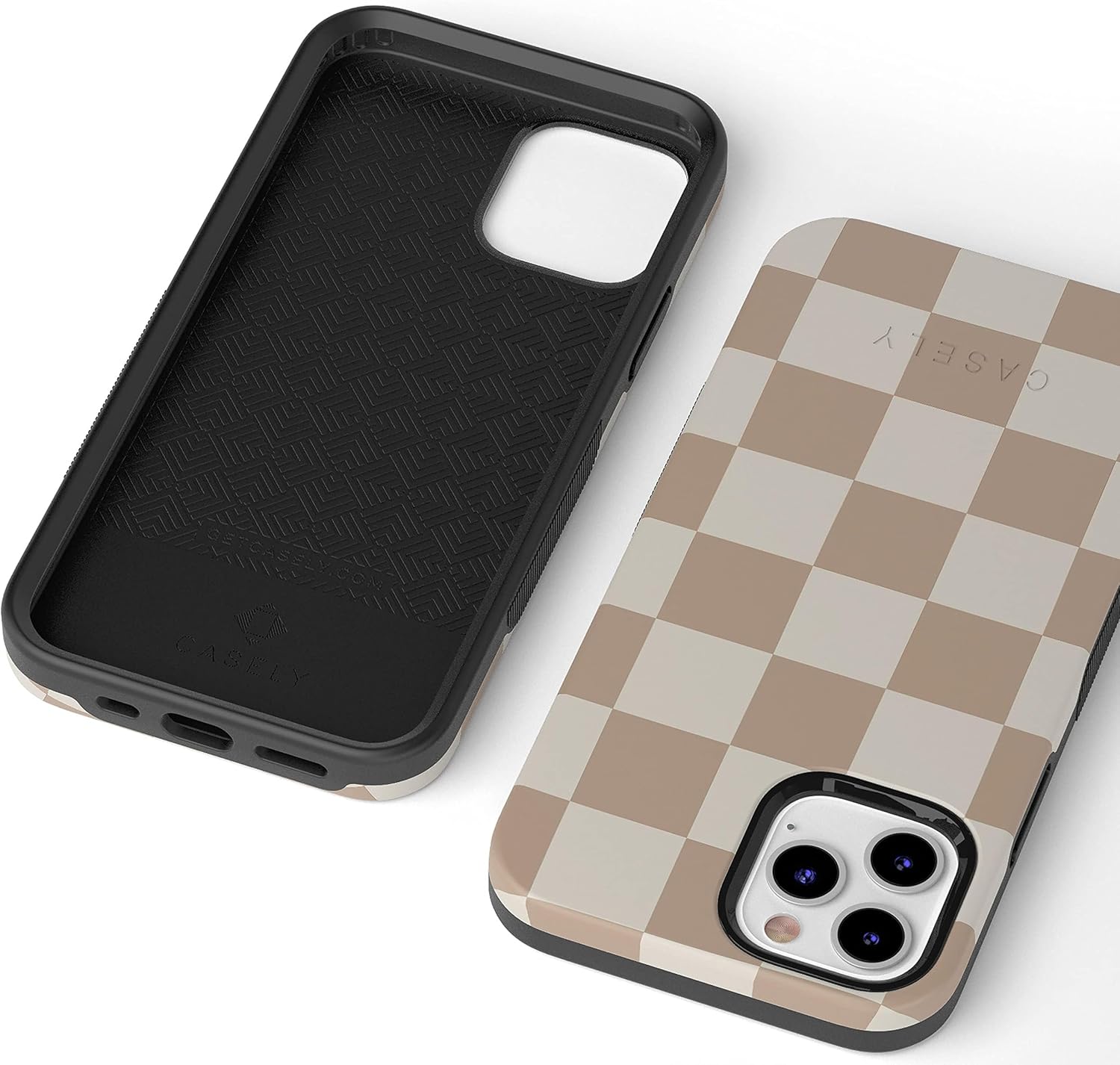 Casely iPhone 12/12 Pro Case | Fit Check | Neutral Checkerboard | Bold Protective Design | Compatible with MagSafe