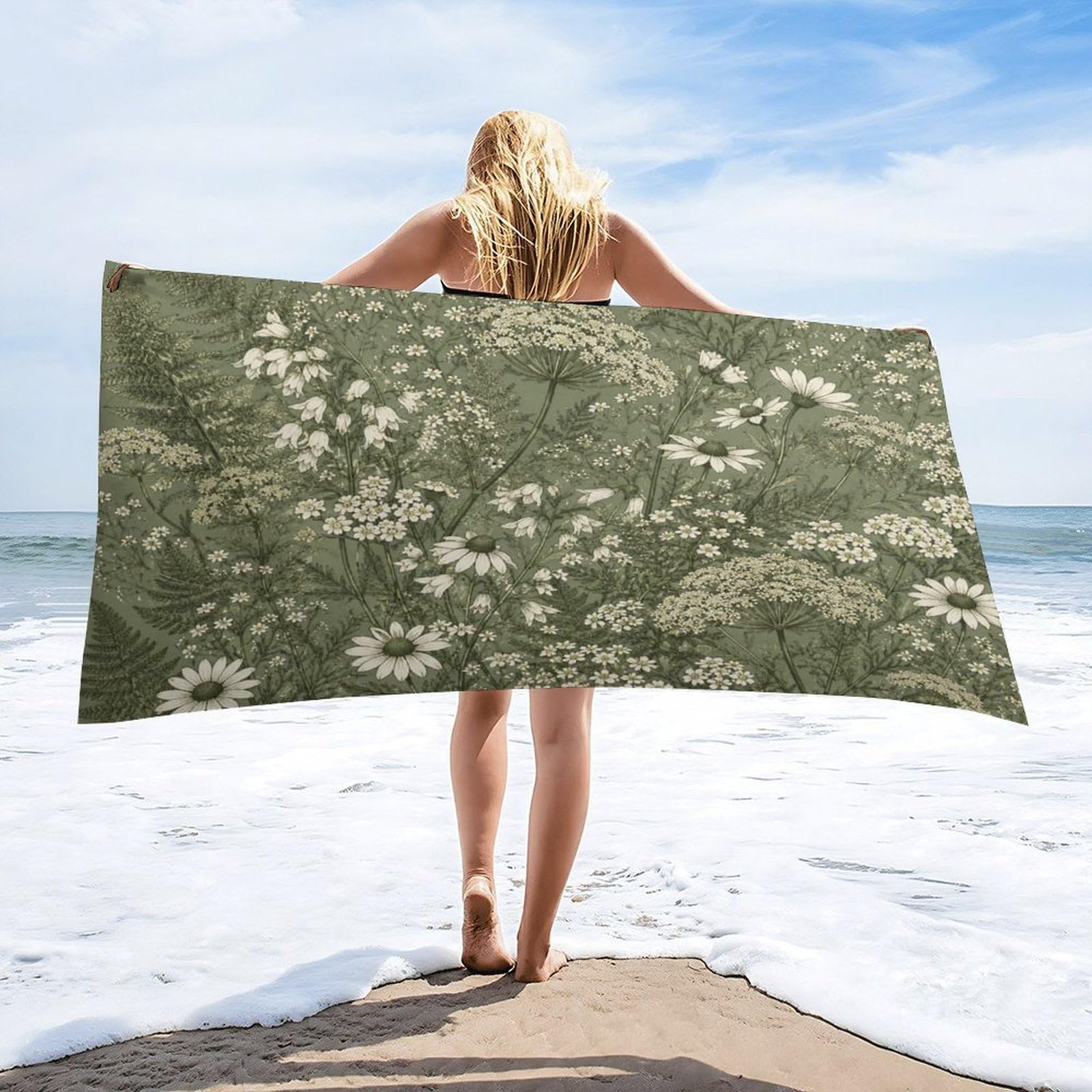 Anceky Floral Botanical Garden Beach Towel 32"×63",Soft Microfiber Bath Towel Shawl, Quick Dry Absorbent Pool Spa Gym Shower Towel