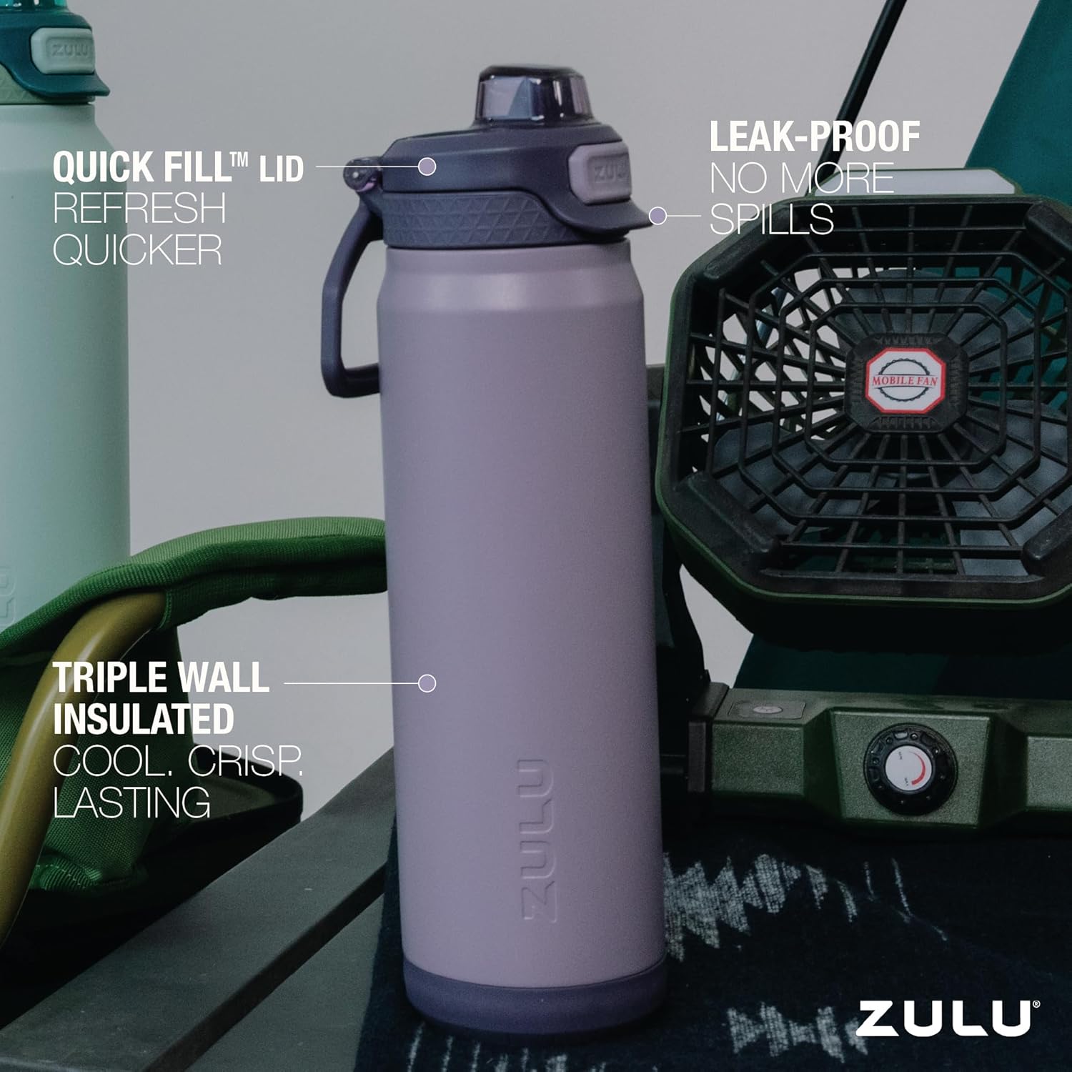 ZULU Powerfill Pro 24oz Stainless Steel Water Bottle with Quick Fill Lid, Triple Walled Vacuum Insulated Metal, Leak Proof Locking Lid, Sip and Chug, Reusable BPA Free, Amethyst - Image 3