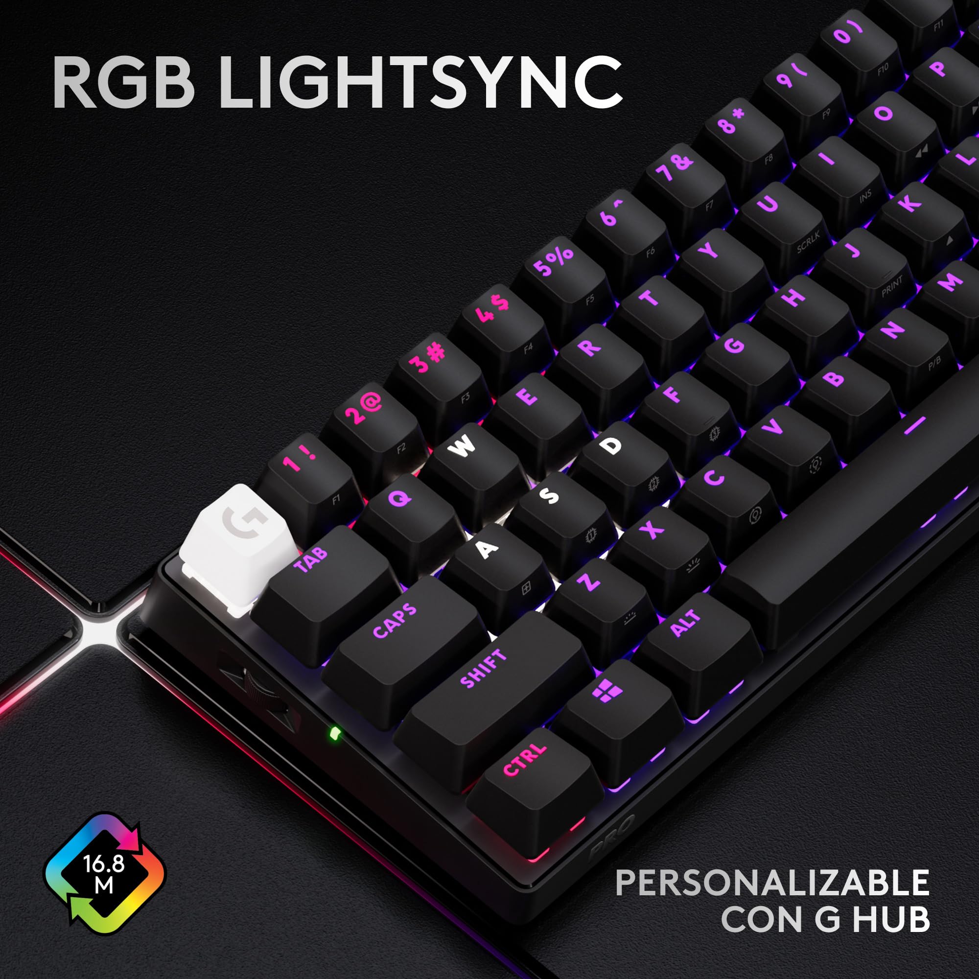 Logitech G Pro X 60% Lightspeed, Miniteclado inalámbrico para Gaming, mecánico Compacto, RGB LIGHTSYNC, Bluetooth, Teclas de PBT, interruptores ópticos GX táctiles, QWERTY US, Negro