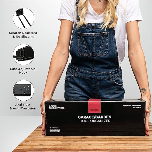 Miniatura 7 de TIDYME Organizador de herramientas de garaje para montaje en pared, 64 pulgadas, estante de almacenamiento resistente con ganchos ajustables,