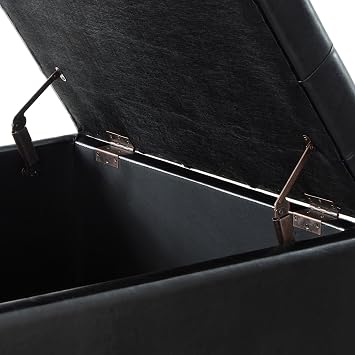 Setawix PU Leather Oversized Storage Ottoman Black,Large Square Ottomans with Storage,Tufted Sofa Footstool,Mid Century Modern Upholstered Ottoman Coffee Table for Living Room (Black PU)