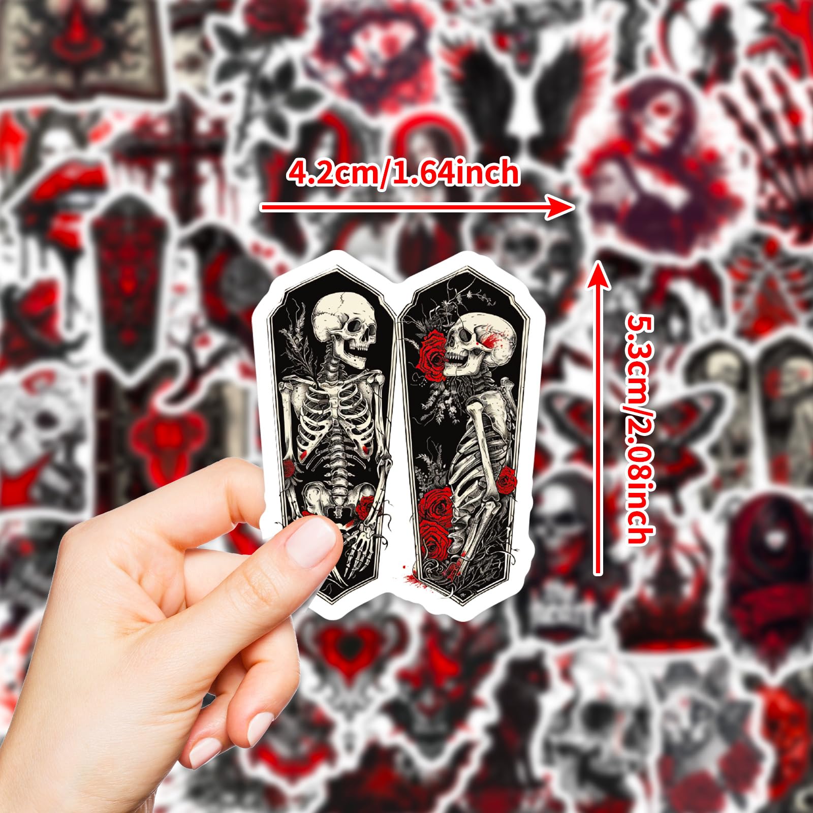 Lot de 200 autocollants gothiques noirs et blancs en vinyle imperméable motif crâne rouge graffiti pour bouteille d'eau, scrapbooking, Kindle, ordinateur portable, skateboard, décalcomanies gothiques