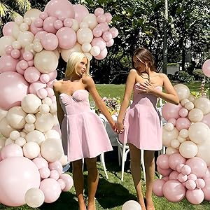 Dusty Pink Balloon Arch Garland Kit 124Pcs Boho Blush Neutral Pink White Sand White Balloons Different Size for Girls Baby Shower Birthday Wedding Gender Reveal Party Decorations