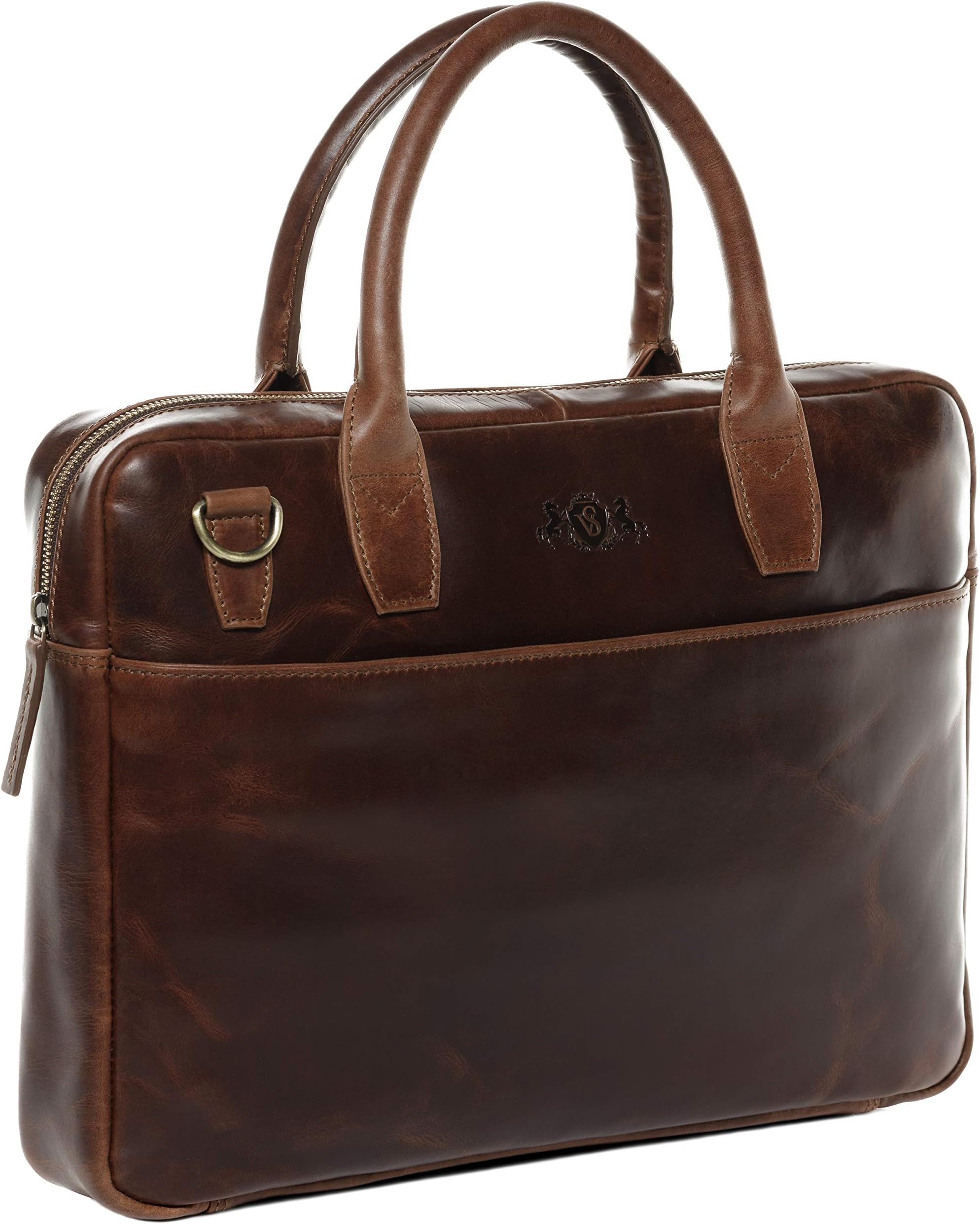 SID & VAIN laptop bag BOSTON Large business office work shoulder bag laptop case real leather 17 inch Laptop portable computer briefcase leather bag women and men